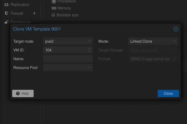An animated gif showing a VM being created in Proxmox, and then that same host popping up in the Tailscale console