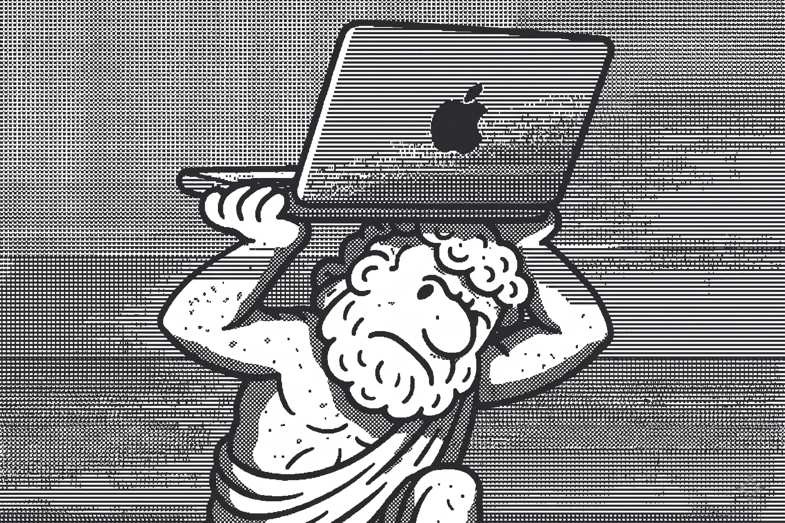 A cartoon image showing an Atlas-like god carrying a Macbook on its back.